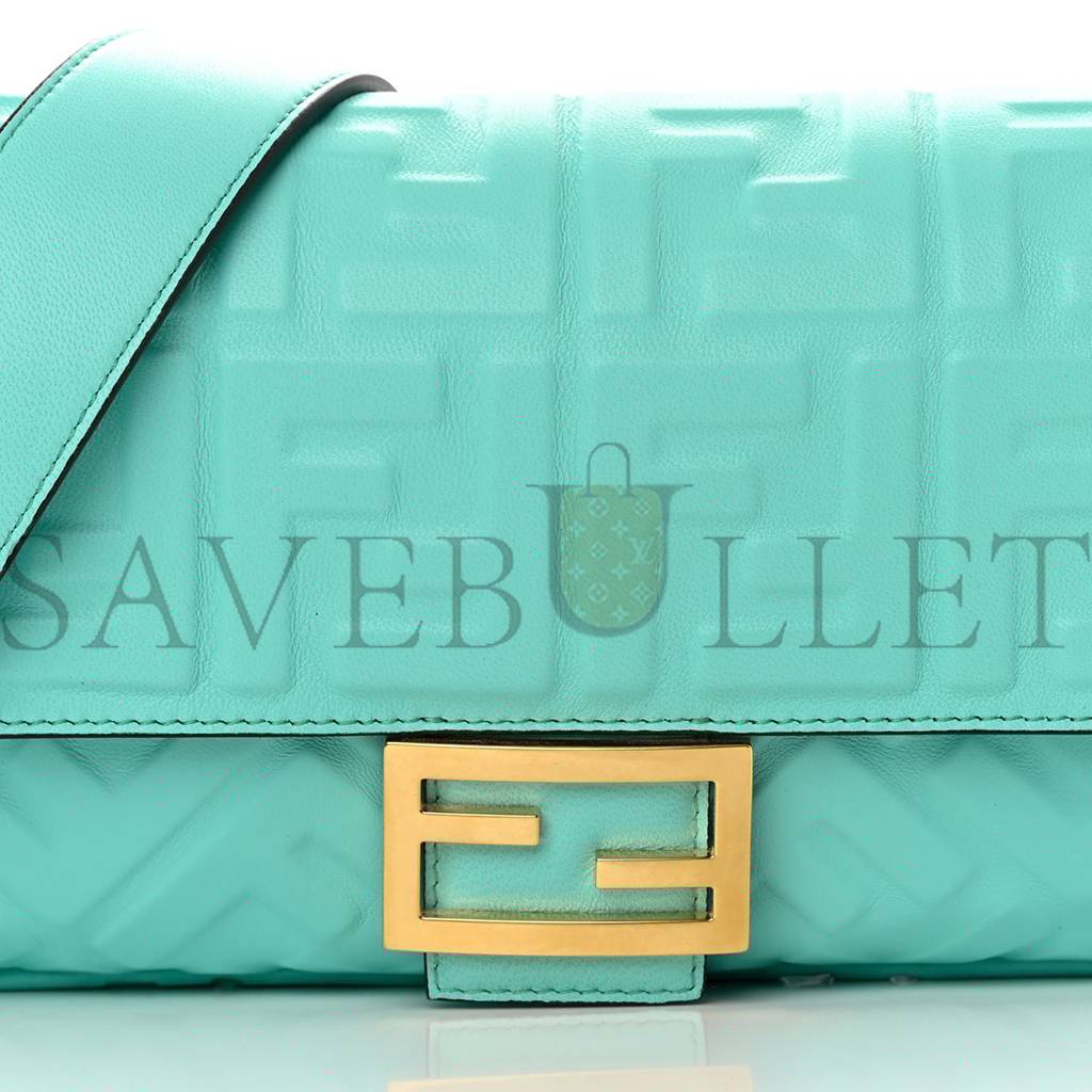 FENDI NAPPA FF 1974 EMBOSSED BAGUETTE SPRING TURQUOISE (27*15*5cm) FENDI NAPPA FF 1974 EMBOSSED BAGUETTE SPRING TURQUOISE (27*15*5cm)