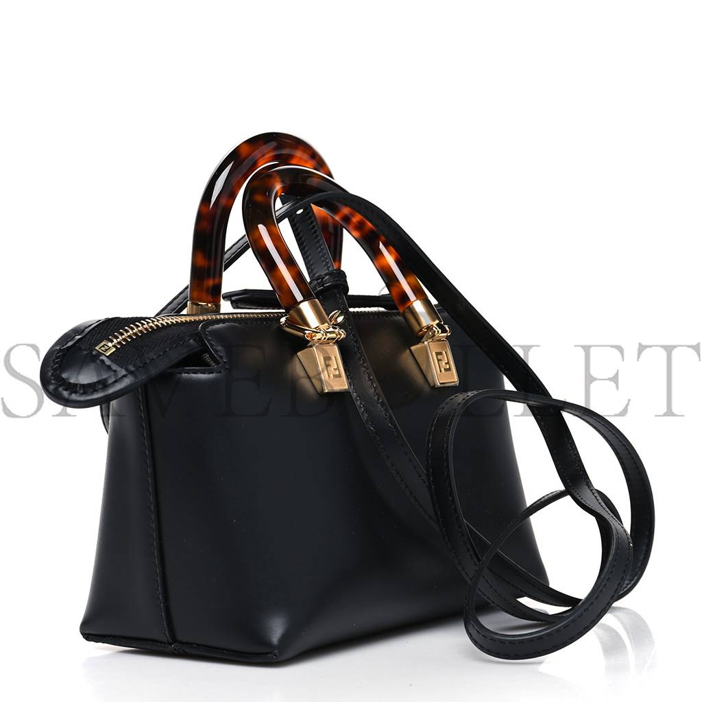 FENDI VITELLO KING PLEXIGLASS LOGO EMBOSSED MINI BY THE WAY TOP HANDLE BOSTON BAG BLACK (18*10*9cm) FENDI VITELLO KING PLEXIGLASS LOGO EMBOSSED MINI BY THE WAY TOP HANDLE BOSTON BAG BLACK (18*10*9cm)