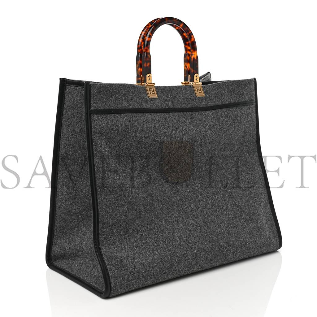 FENDI MELANGE FLANNEL PLEXIGLASS SATIN LOGO EMBROIDERED THREADED EDGE MEDIUM FENDI SUNSHINE SHOPPER TOTE GRIGIO BLACK (40*34*20cm) FENDI MELANGE FLANNEL PLEXIGLASS SATIN LOGO EMBROIDERED THREADED EDGE MEDIUM FENDI SUNSHINE SHOPPER TOTE GRIGIO BLACK (40*34*20cm)