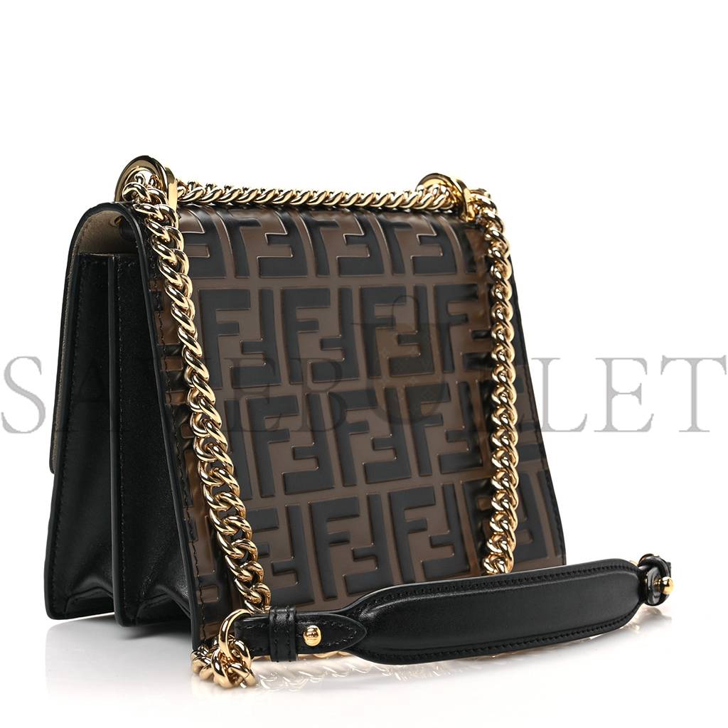 FENDI VITELLO LIBERTY BI-COLOR FF 1974 EMBOSSED SMALL KAN U SHOULDER BAG MAYA BLACK (19*15*8cm) FENDI VITELLO LIBERTY BI-COLOR FF 1974 EMBOSSED SMALL KAN U SHOULDER BAG MAYA BLACK (19*15*8cm)